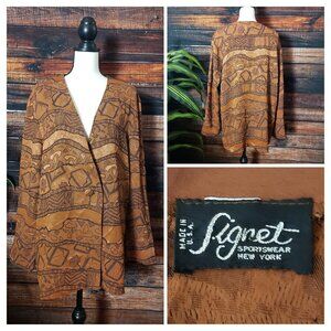 Signet Vintage Jacket 18 Brown Boho Rayon Blend Button Front US Union Made